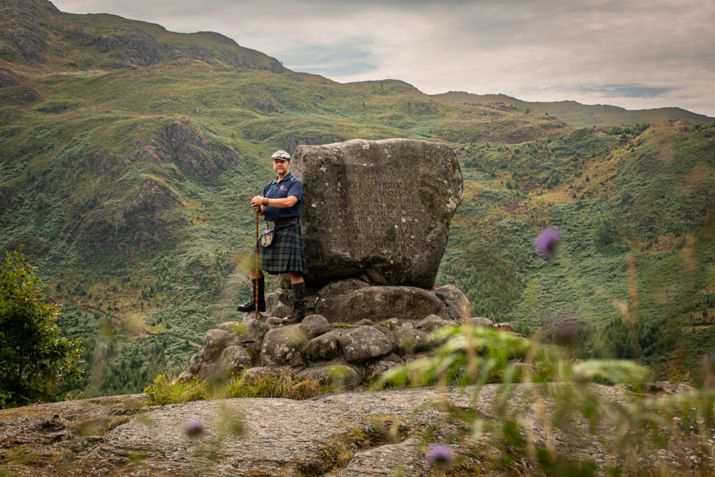 Tour guide at the Bruce Stone, Glen Trool.